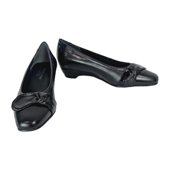 Mark Lemp Walking Cradles Wedge Heel Sz 6 Black Matte/Patent Leather Career Shoe - Picture 1 of 8